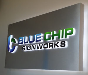 Back lit Brushed Aluminum Sign